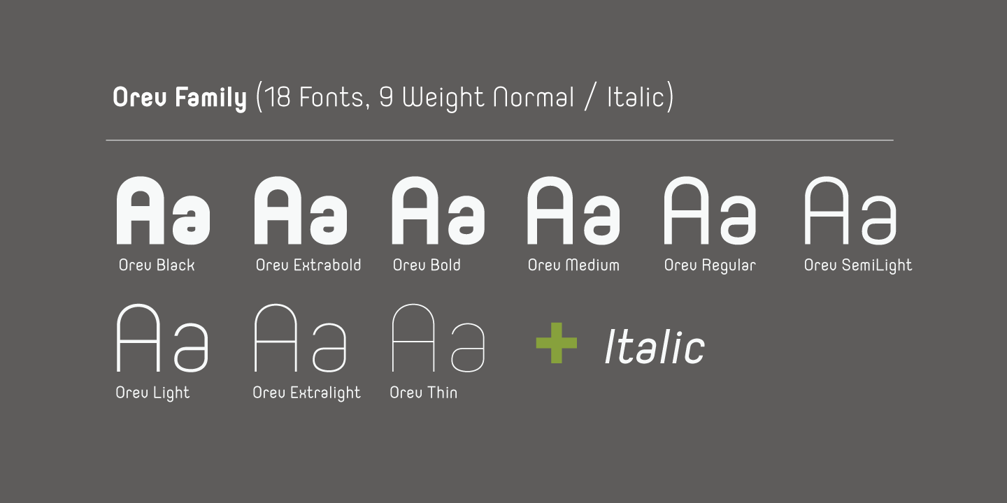 Пример шрифта Orev Thin Italic